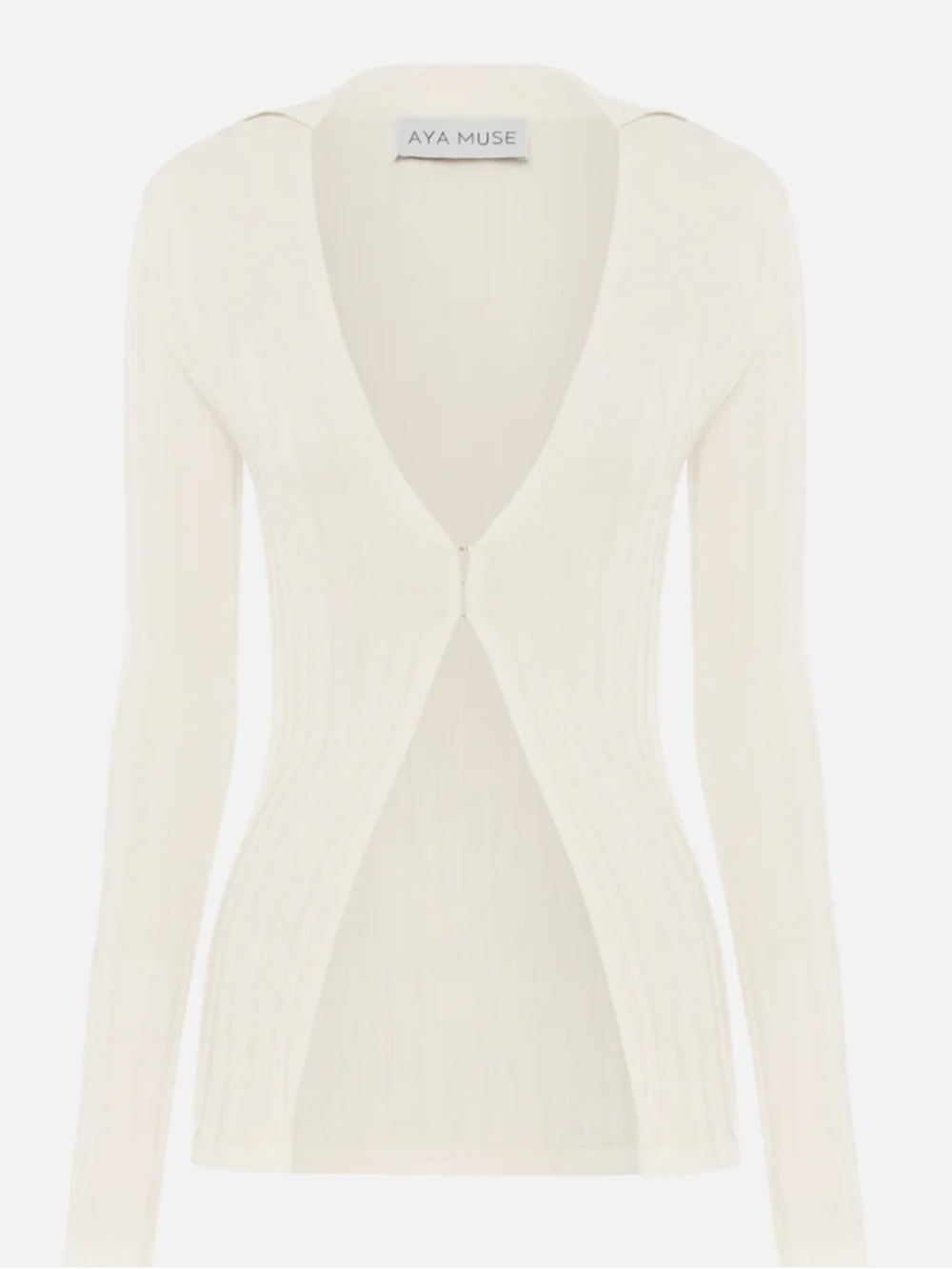 Aya Muse Cream Ribbed V-Neck Sweater with Front Cutout